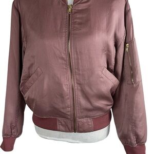 Love Tree Dusty Rose Bomber Jacket, lightweight satin, arm zip Pocket